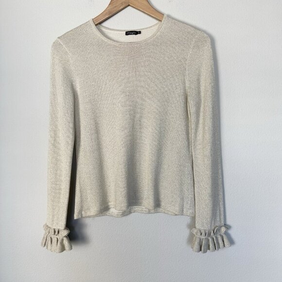 J McLaughlin Gold Sparkle Ruffle Knit Top Size XS Party Glam‎ Shimmer Feminine - Picture 1 of 7